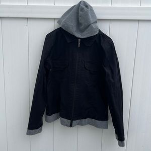 Danskin NOW short black jacket with gray knit hood sleeve and hem details Size M